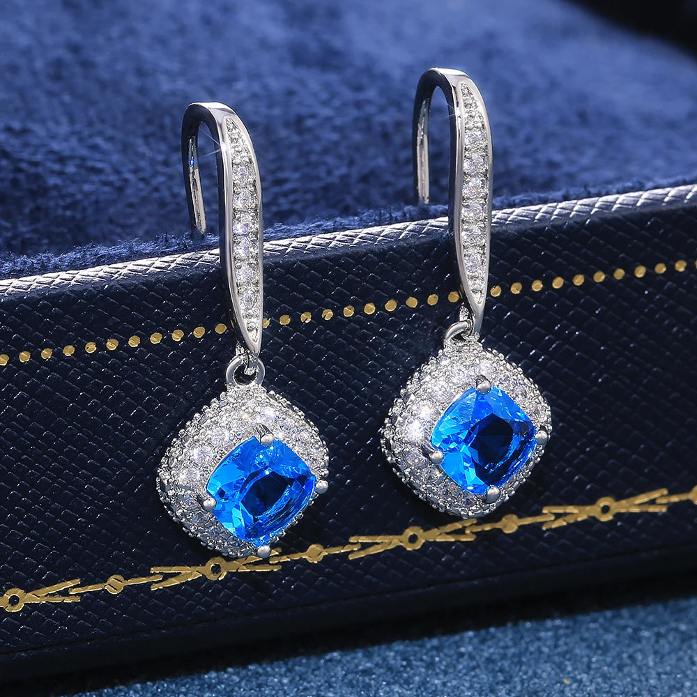 Huitan New Trendy Luxury Silver Color Square Drop Earring Wedding Bridal Accessories Shine Zircon Stone Elegant Women Jewelry