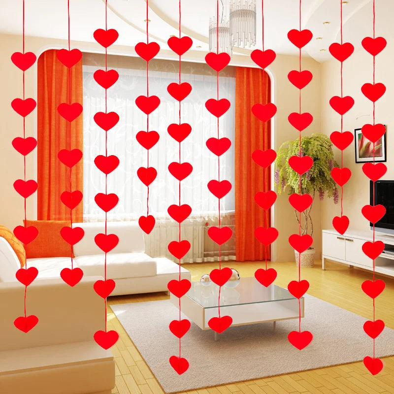 16pcs Romantic Red Heart Garland Valentines Day Mariage Wedding Decoration Diy Bedroom Hanging String Room Decor Love