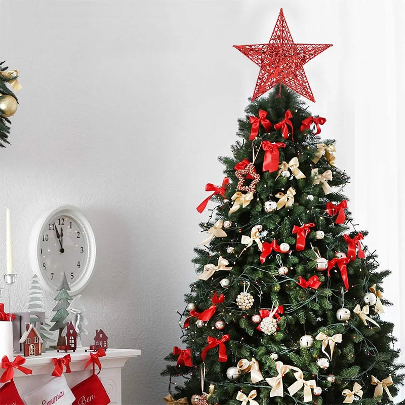 Gold Glitter Christmas Tree Top Iron Star Christmas Decorations For Home Xmas Tree Ornaments Navidad New Year 2023 Natal Noel