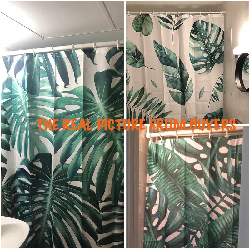 Green Tropical Plants Shower Curtain Bathroom Waterproof Polyester Shower Curtain Leaves 3d Printing Bath Curtains wIth 12 Hooks