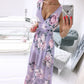 Women dress Summer Deep V-Neck Sleeveless Beach Dress Elegant Women Chiffon Split Maxi Party Dress Vintage Floral Print Long