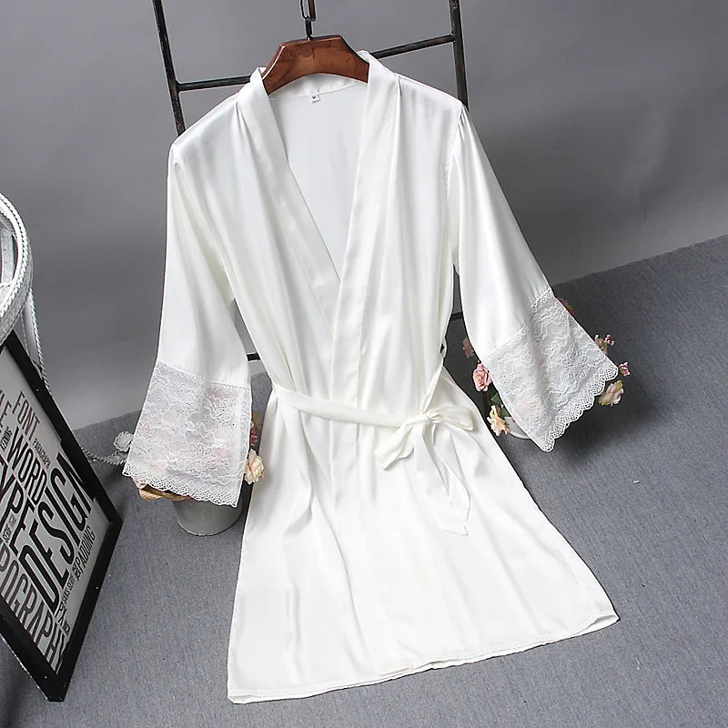 Bridesmaid Robes Satin Robe Bride Elegant Sleepwear Sexy Lace Women Dressing Gown Bathrobe Kimono Silk Bath Robe Sleep Lounge