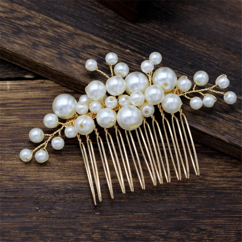 Gold Color Pearl Wedding Hair Combs Hair Accessories for Bridal Flower U Hairpins Headpiece Women Bride Hair Ornaments Jewelry