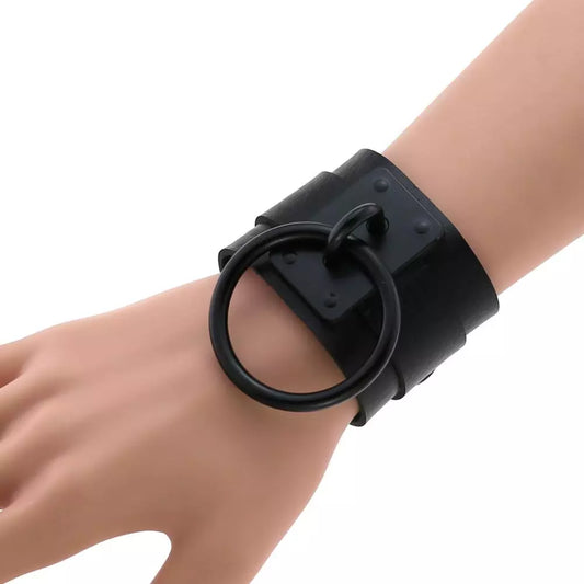 Black Leather Wristband wide cuff bracelets women men Bracelet  goth jewelry gothic emo armbands cosplay accessories