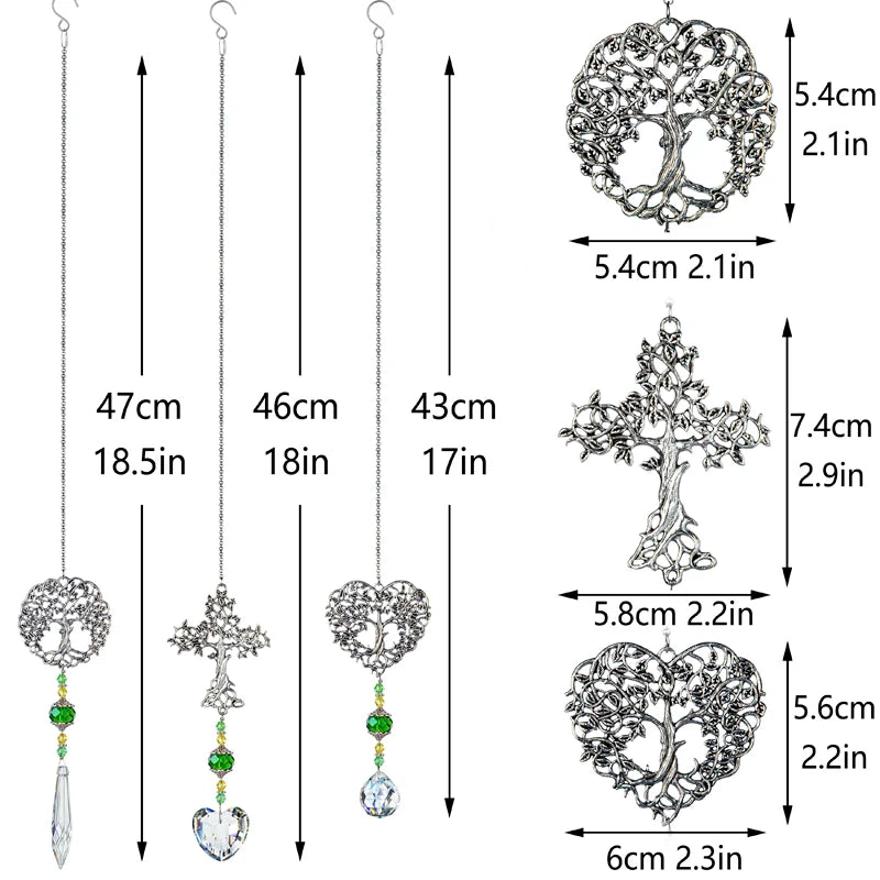 H&D 3pcs Tree of Life Sun Catcher Window Hanging Ornament Handmade Rainbow Maker Crystal Prisms Drops Pendant For Home Garden