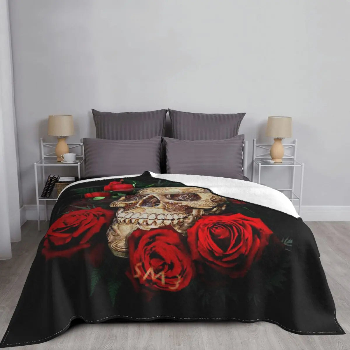 Floral Schädel Rosen Decken Flanell Alle Saison Moderne Linie Kunst Sherpa Multifunktions Warme Werfen Decken für Sofa Reise Qui