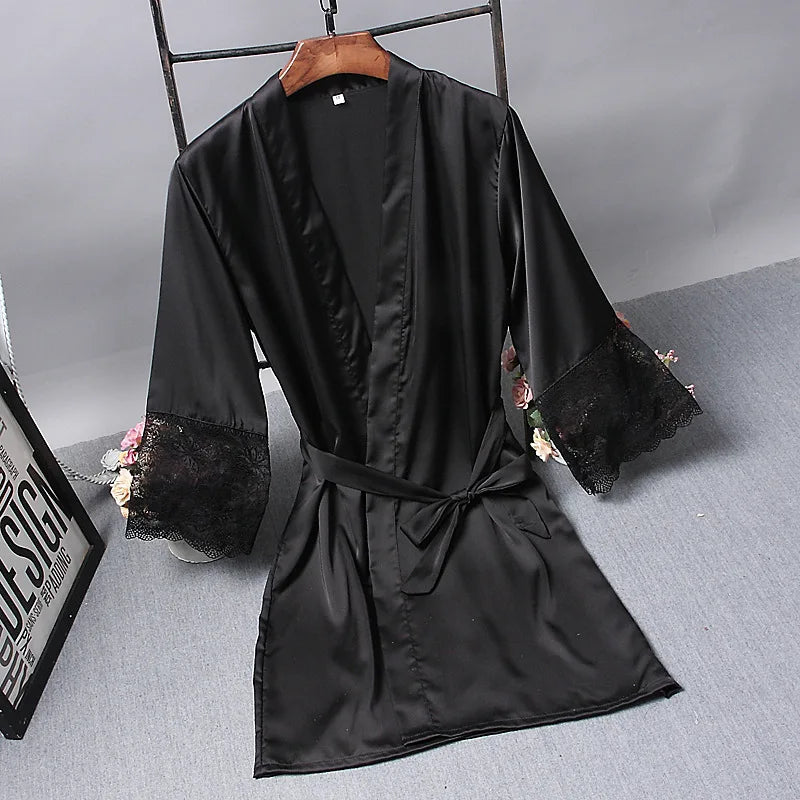 Bridesmaid Robes Satin Robe Bride Elegant Sleepwear Sexy Lace Women Dressing Gown Bathrobe Kimono Silk Bath Robe Sleep Lounge