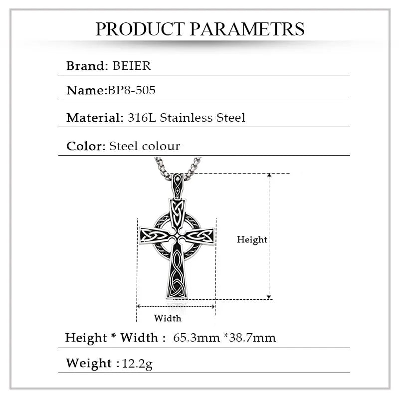 Beier Stainless Steel Vikings Pendant Valknut Celtic Cross Necklace Chain Norse Viking Jewelry LLBP8-505P