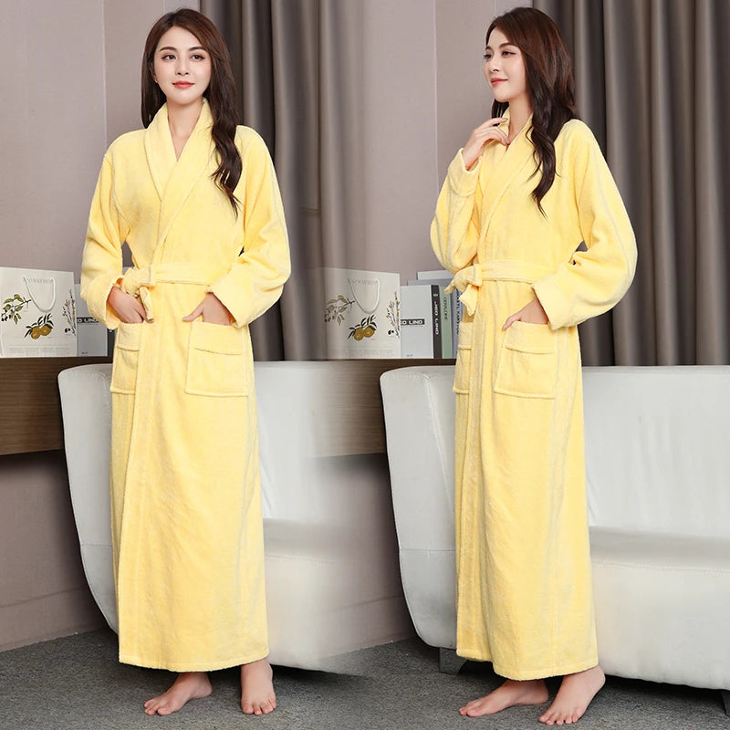 100% Cotton Toweling Terry Extra long Extra thick Robe blue Bath Robe Women Nightrobe Sleepwear Casual Home Bathrobe халат