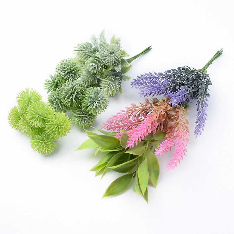 6pcs Plastic Floristics Artificial Plants Wedding Decorative Flowers Needlework Brooch Vases for Home Decor Christmas Garland