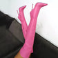 LAIGZEM 2020 Women Thigh High Boots Faux  Leather Side Zip Stiletto Heels PINK Boots Botas Bottes Femme Mujer Big Size 34-47