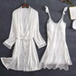 White Lace Bride Bridesmaid Wedding Robe Set Women Summer Sleepwear Kimono Bathrobe Gown Loose Casual Sleep Suit Sexy Home Dress