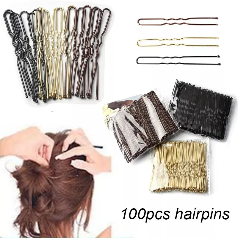 100 PCS/Bag 5cm/6cm U Shaped Alloy Hairpins Waved Hair Clips Simple Metal Bobby Pins Barrettes Bridal Hairstyle Tools Hair Pins