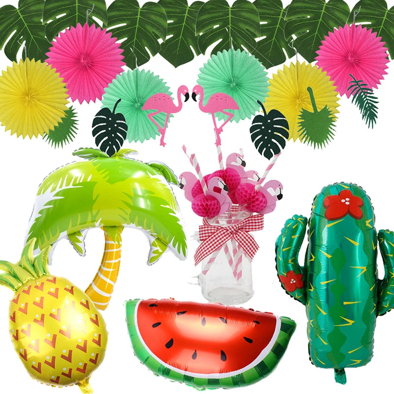 Hawaiian Party Decorations Flamingo Garlands Balloons For ALOHA Luau Party Beach Summer Tropical Birthday  Decoration Supplies