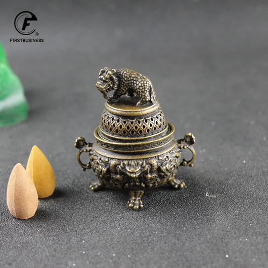 1pc Vintage Design Tibetan Style Mini Copper Bronze Incense Burner Censer Metal Craft Home Decor Buddhist Living Room Supplies