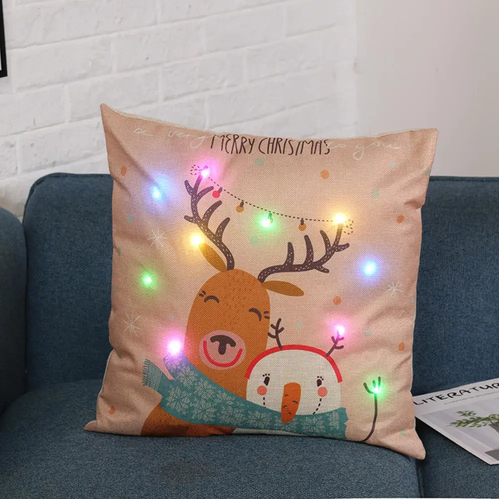 LED Christmas Pillowcase Cartoon Plant Creative Printing Luminous Cushion Cover Home Sofa Table Chair Decoration Pillow Cases