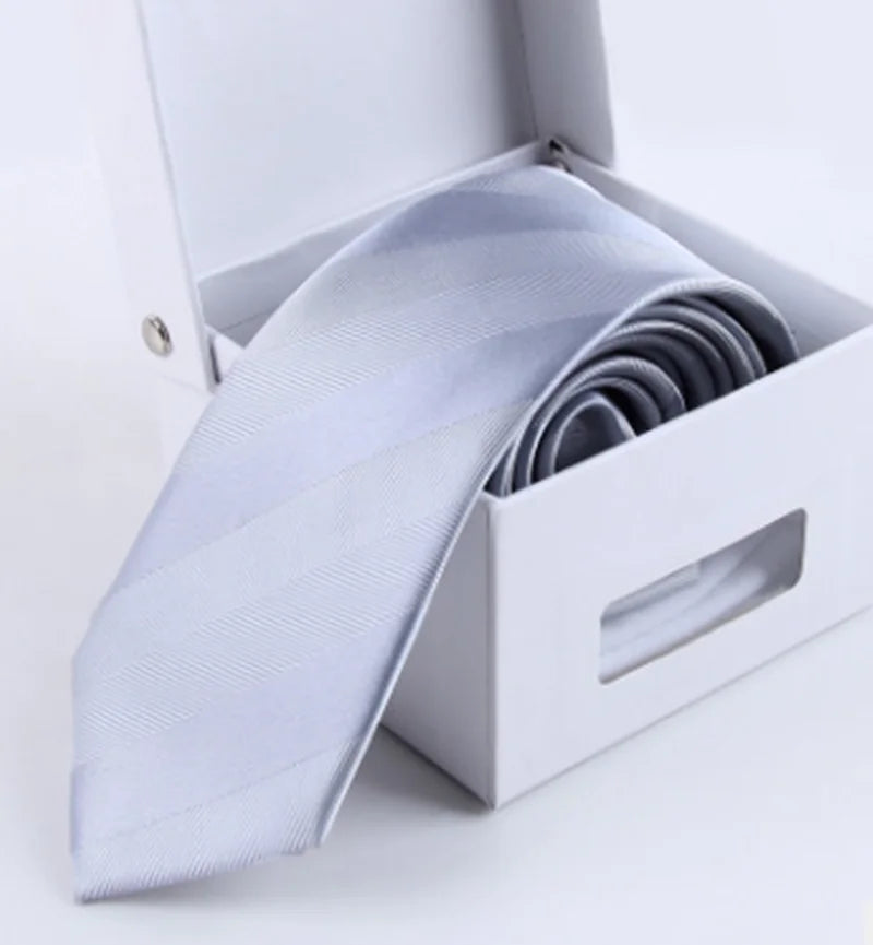 7cm Men Ties  Silver white Striped Narrow Formal Noeud Papillon Homme Korean Fashion Business Ties For Men