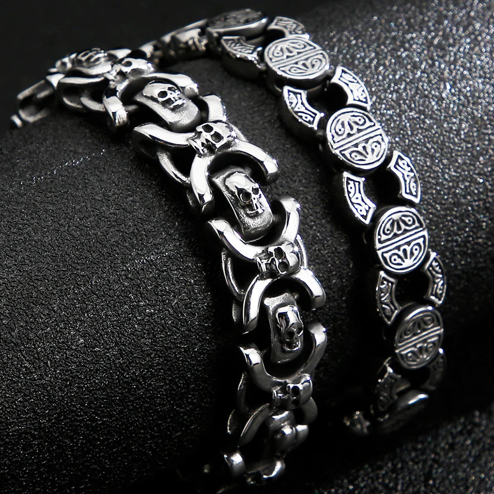 Gothic Skull Head Hand Chain Bracelet For Men Punk Men's Bracelets Male 8.67" Solid Stainless Steel Biker Jewellery Dropshipping