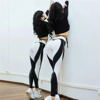 Heart Shape Leggings Women New Red Black Color High Waist Pants Patchwork Printed Leggins Big Size High Elastic Fitness Leggings