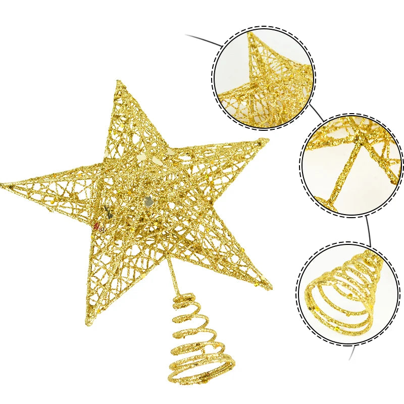 Gold Glitter Christmas Tree Top Iron Star Christmas Decorations For Home Xmas Tree Ornaments Navidad New Year 2023 Natal Noel