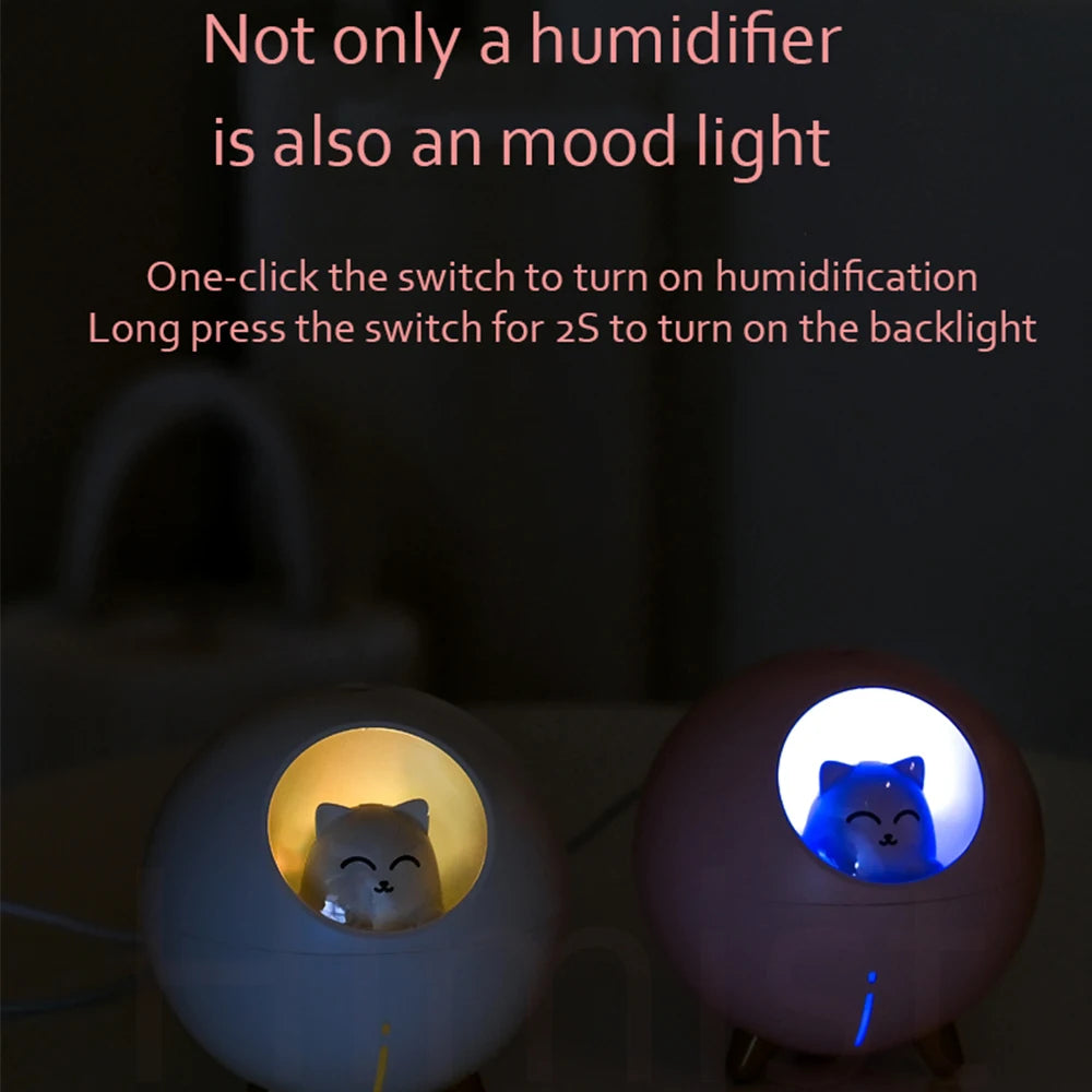 Cute Planet Cat Air Humidifier Ultrasonic Aroma Diffuser with Romantic Color LED Light USB Mini Humidificador Diffusor Fogger