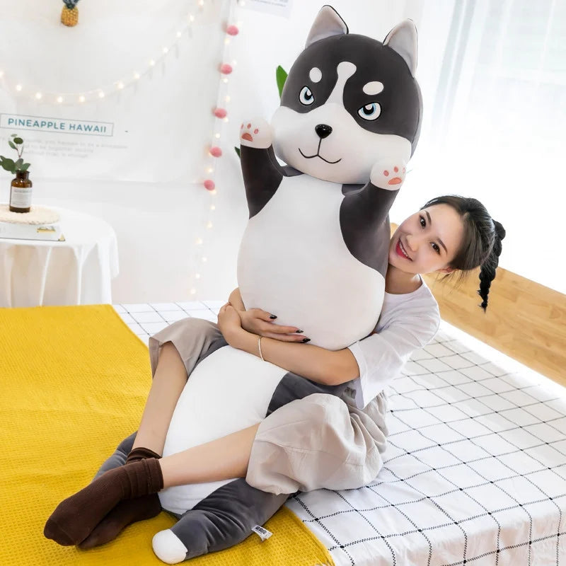 Kawaii Long Pillow Husky Plush Toys Cute Stuffed Soft Animal Dog Sleeping Cushion Boyfriend Pillow For Children Baby Girls Gifts