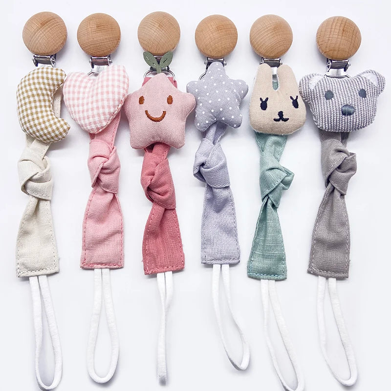 Baby Pacifier Clip Infant Newborn Cotton Wooden Pacifier Chain Nipple Soother Dummy Holder Eco-friendly Material