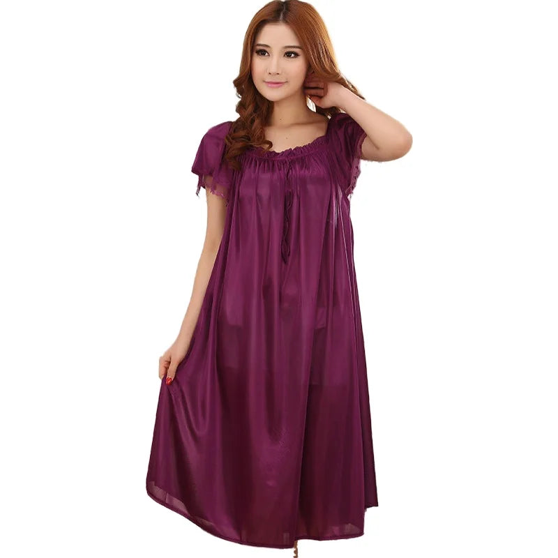 Loose large size nightgowns for women long stlye nightwear nightdress solid silk sleepshirt summer dress sleep tops pijama mujer