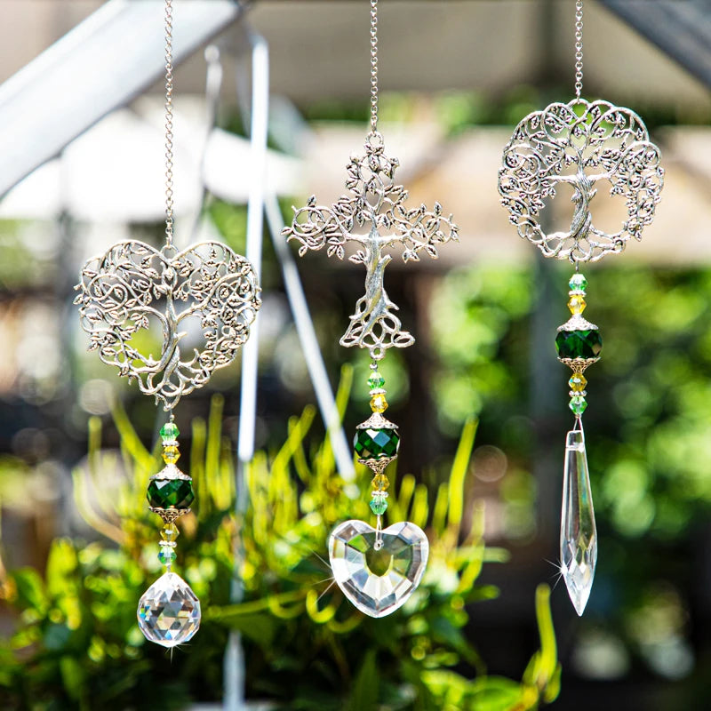 H&D 3pcs Tree of Life Sun Catcher Window Hanging Ornament Handmade Rainbow Maker Crystal Prisms Drops Pendant For Home Garden