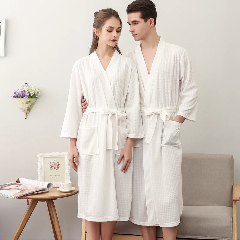 Women Men Summer Waffle Bathrobe Suck Water Nightgown Plus Size Kimono Bath Robe Spa Towel Dressing Gown Bridesmaid Sleepwear