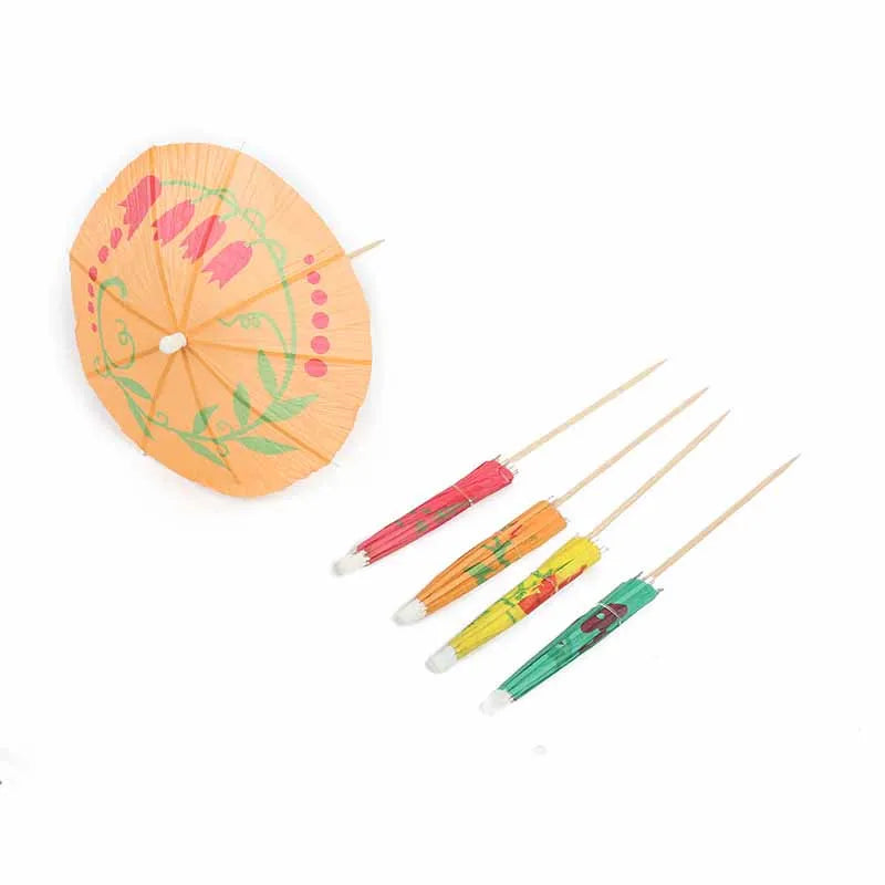 10Pcs Mini Paper Umbrellas Cocktail Picks for Drinking Fruit Sticks Bamboo Toothpicks for Tropical Theme Party Cake Decoration