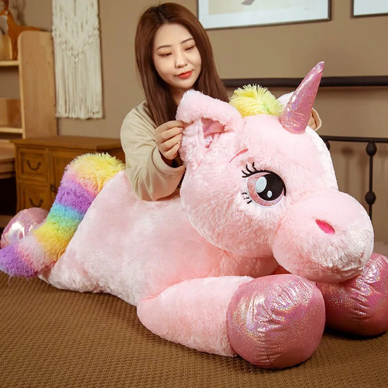 100cm Large Unicorn Plush Toys Cute Pink Rainbow Horse Soft Doll Stuffed Animal Big Toys For Girlfriend Birthday Gift