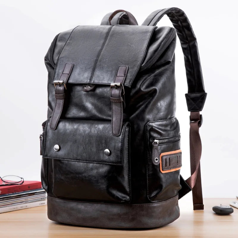 Weysfor Multifunction Men PU Leather Backpack Vintage Canvas Backpacks School Bag Neutral Portable Wearproof Travel Bag