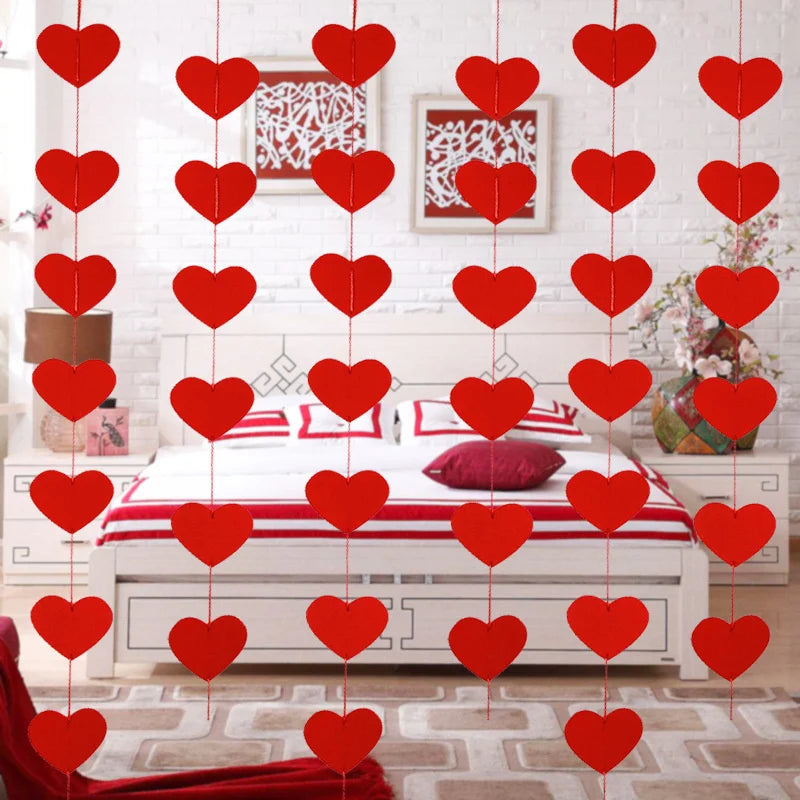 16pcs Romantic Red Heart Garland Valentines Day Mariage Wedding Decoration Diy Bedroom Hanging String Room Decor Love