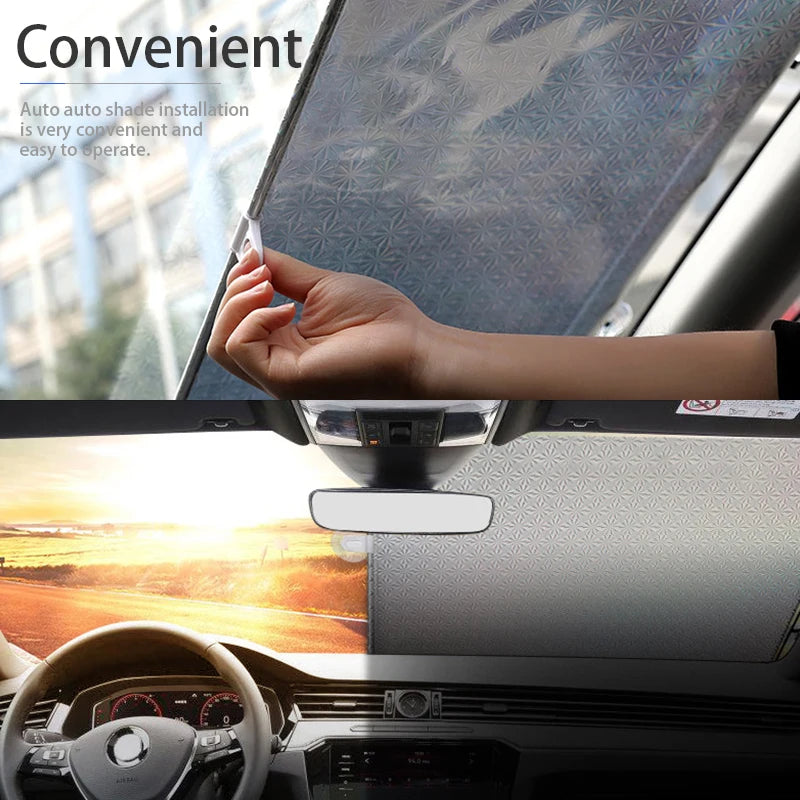 Car Sunscreen Sunshade for Windshield Anti UV Reflective Aluminum Film Auto-Stretch Sun Shade Summer Heat Insulation Sun Visor