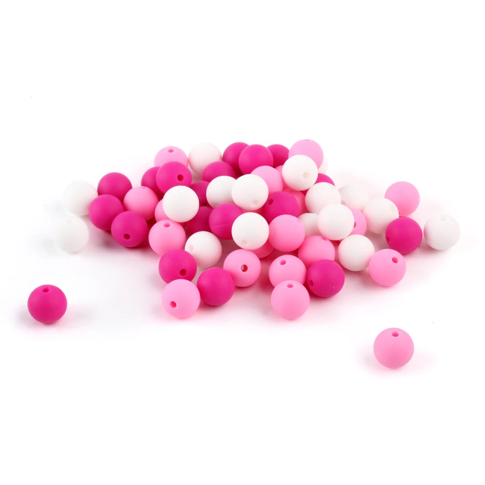 Keep&Grow 60Pcs Silicone Beads 12MM Food Grade Teething Necklace Round Perle Silicone Teether Beads Chewable Nursing Baby Toys