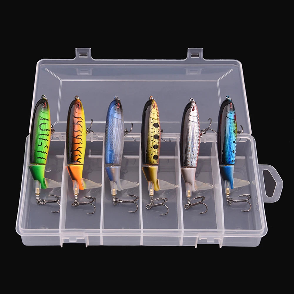 6pcs with Box Whopper Plopper 100mm 13g Floating Popper Fishing Lure Artificial Hard Bait Wobbler Rotating Tail Fishing Tackle