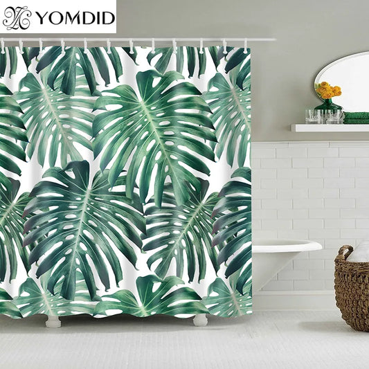 Green Tropical Plants Shower Curtains Bathroom Polyester Waterproof Shower Curtain Leaves Printing Curtains for Bathroom Shower