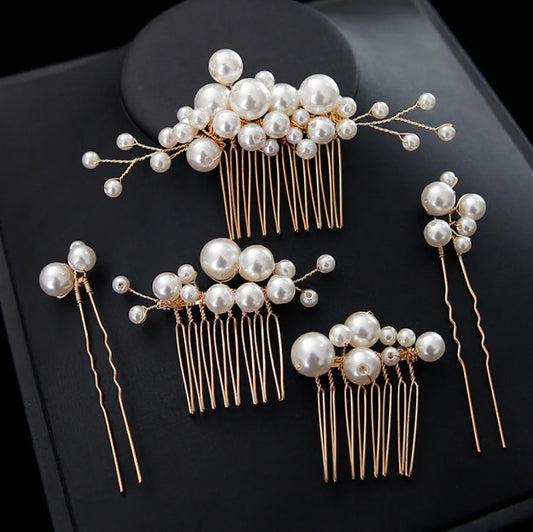 Gold Color Pearl Wedding Hair Combs Hair Accessories for Bridal Flower U Hairpins Headpiece Women Bride Hair Ornaments Jewelry