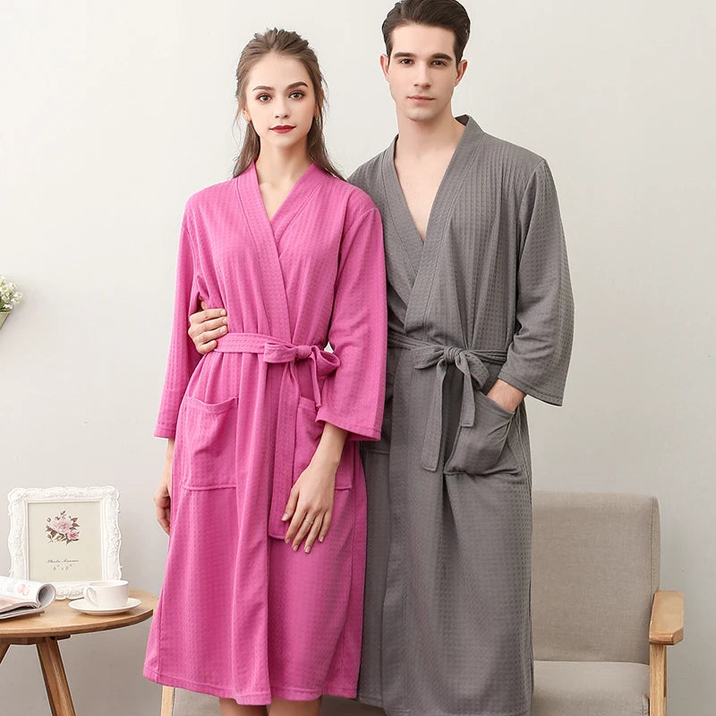 Women Men Summer Waffle Bathrobe Suck Water Nightgown Plus Size Kimono Bath Robe Spa Towel Dressing Gown Bridesmaid Sleepwear