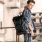 Weysfor Multifunction Men PU Leather Backpack Vintage Canvas Backpacks School Bag Neutral Portable Wearproof Travel Bag