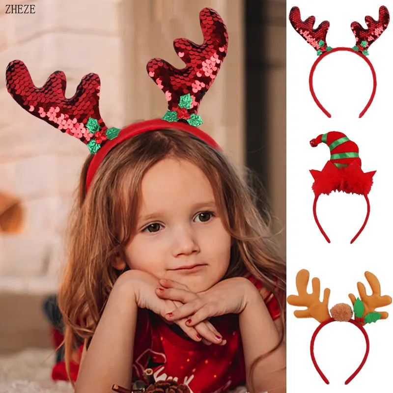 Trendy Christmas Headbands For Children Girls Xmas Tree Party Hats Hair Band Clasp Head Hoop Decoration Accessories Gifts