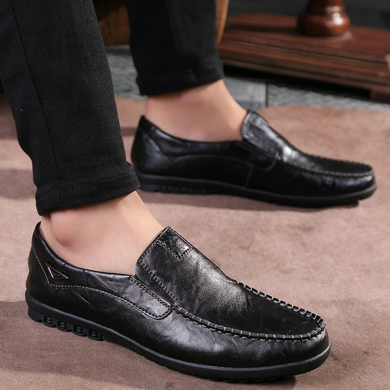 Genuine Leather Men Casual Shoes Luxury Brand 2021 Mens Loafers Moccasins Breathable Slip on Black Driving Shoes Plus Size 37-47