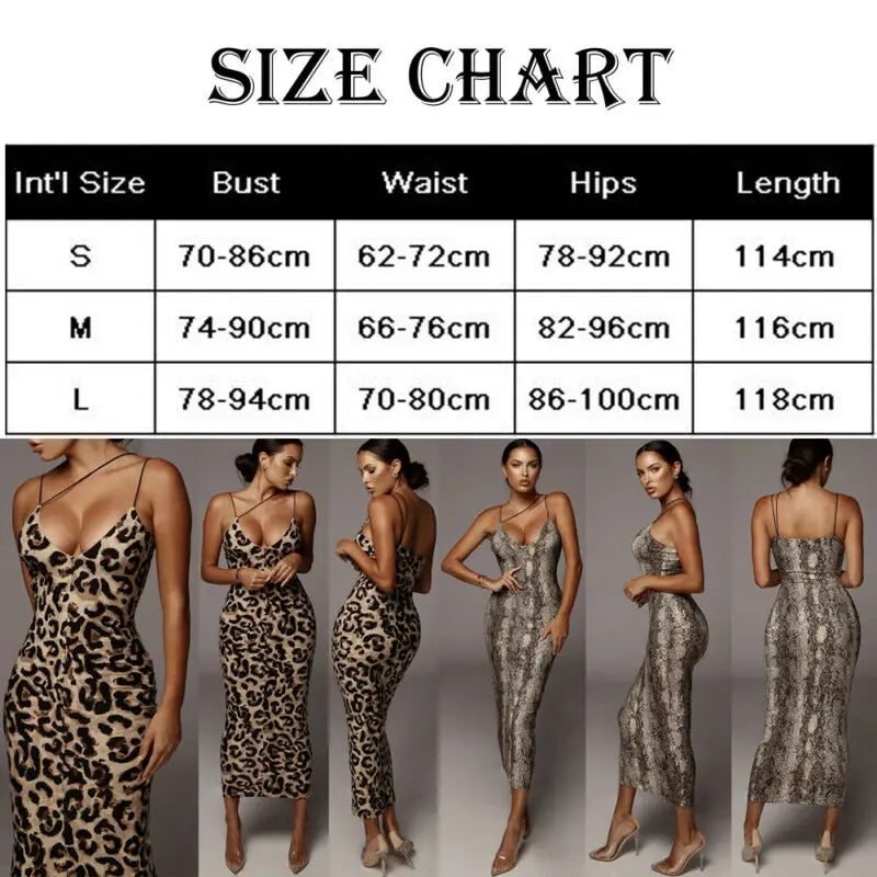 2020 Summer Dress Women Sexy Spaghetti Strap V Neck Maxi Dress Sanke Leopard Print Party Evening Dresses Bodycon Pencil Dress