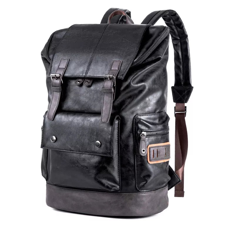 Weysfor Multifunction Men PU Leather Backpack Vintage Canvas Backpacks School Bag Neutral Portable Wearproof Travel Bag