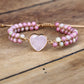 4mm Rhodonite Pink Crystal Heart Charm Bracelets Women Bohemia Yoga String Braided Lover Wrap Bracelet Handmade Jewelry