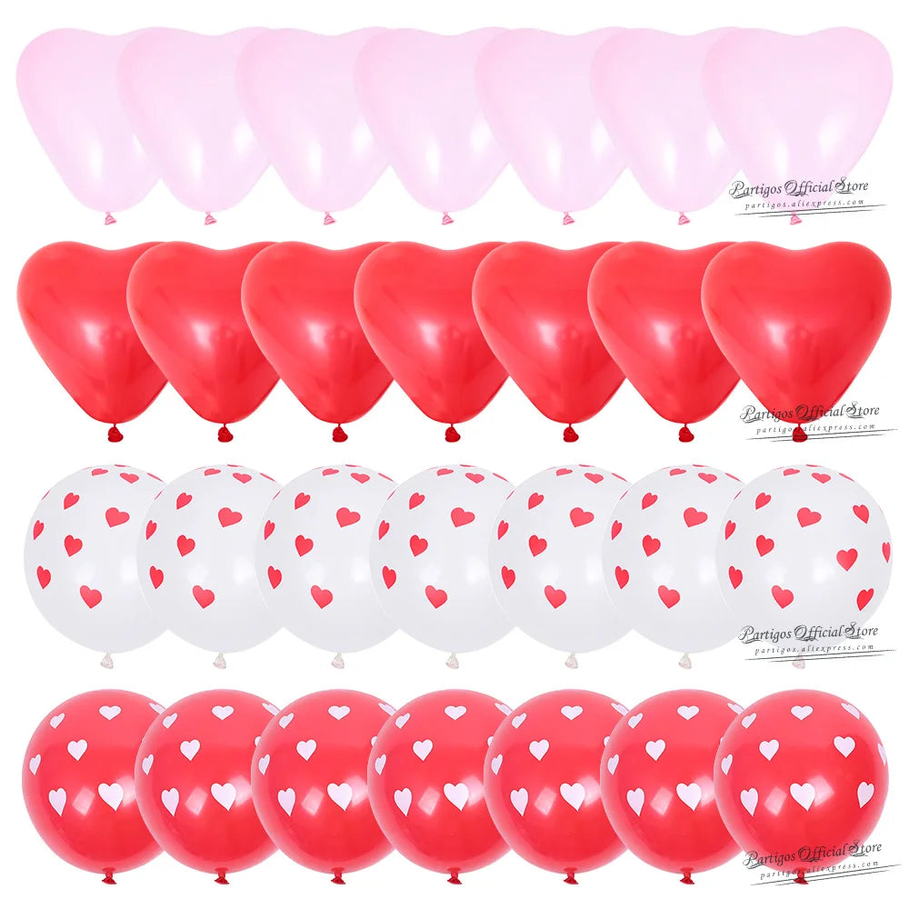 28pcs Red Heart Shape Balloons Decorations Kit Wedding Decors Valentines Day Gifts Heart Printed Latex confetti Globos helium