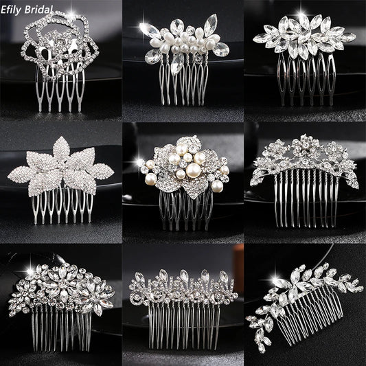 Efily Bridal Wedding Hair Accessories Crystal Silver Color Hair Combs for Women Bride Headpiece Party Jewelry Bridesmaid Gift