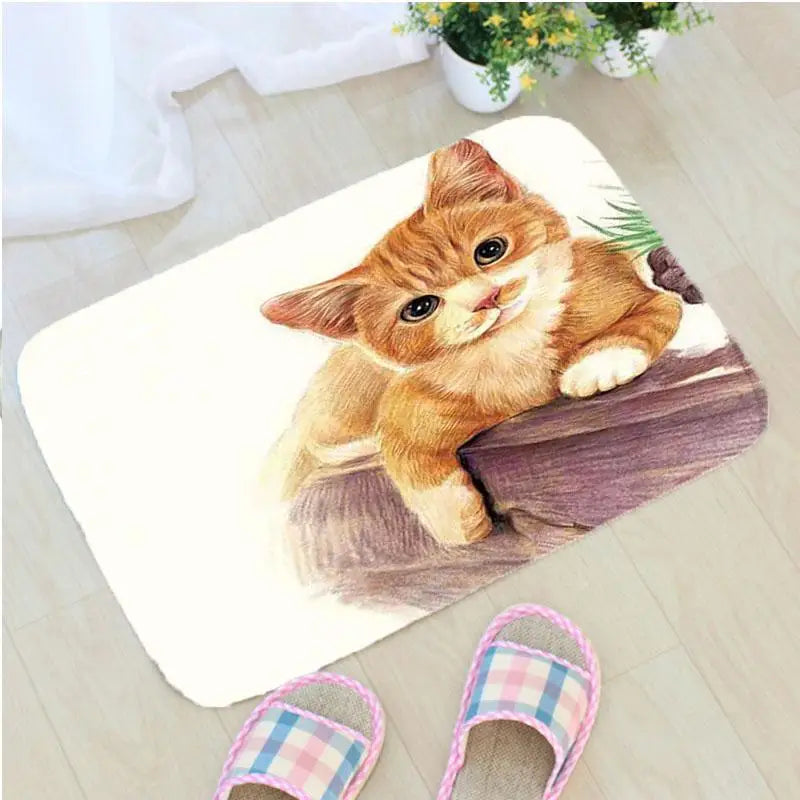 Cute Cat Dog Doormat Flannel Creative Dog Cat Printing Non-slip Floor Mat Home Decor Door Mat Deurmat Badmat Tapis de bain ZT356