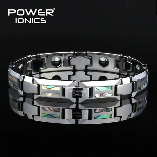 Power Ionics Magnetic Bracelet Men Luxury Natural Shell Never Scratch Tungsten Steel Bangle For Women Cross Jewelry Gifts